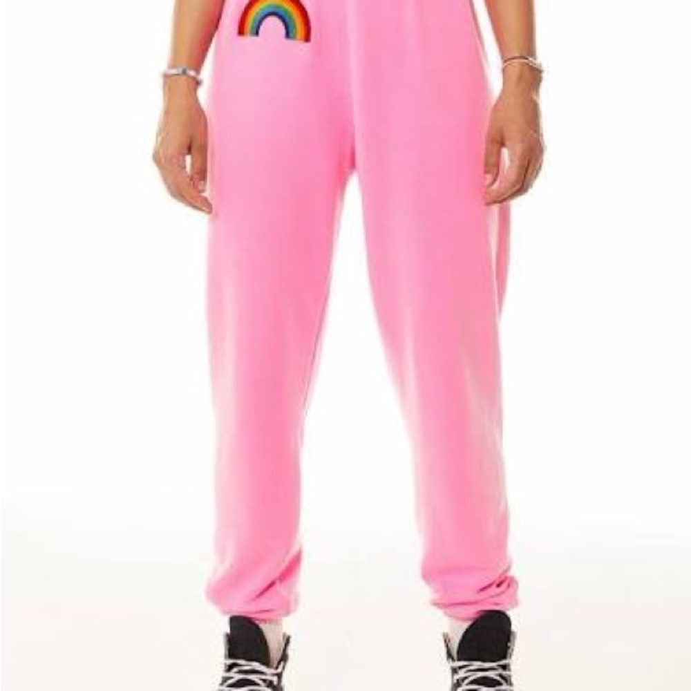 Aviator Nation Pink Sweatpants with Rainbow Accent